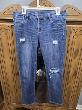 Kut from the Kloth Distressed Dark Blue Straight Leg Jeans